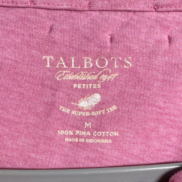 Talbots Women's Pink 100% Pima Cotton T-Shirt Gathered Neckline Tee Sz Medium P - Picture 4 of 7